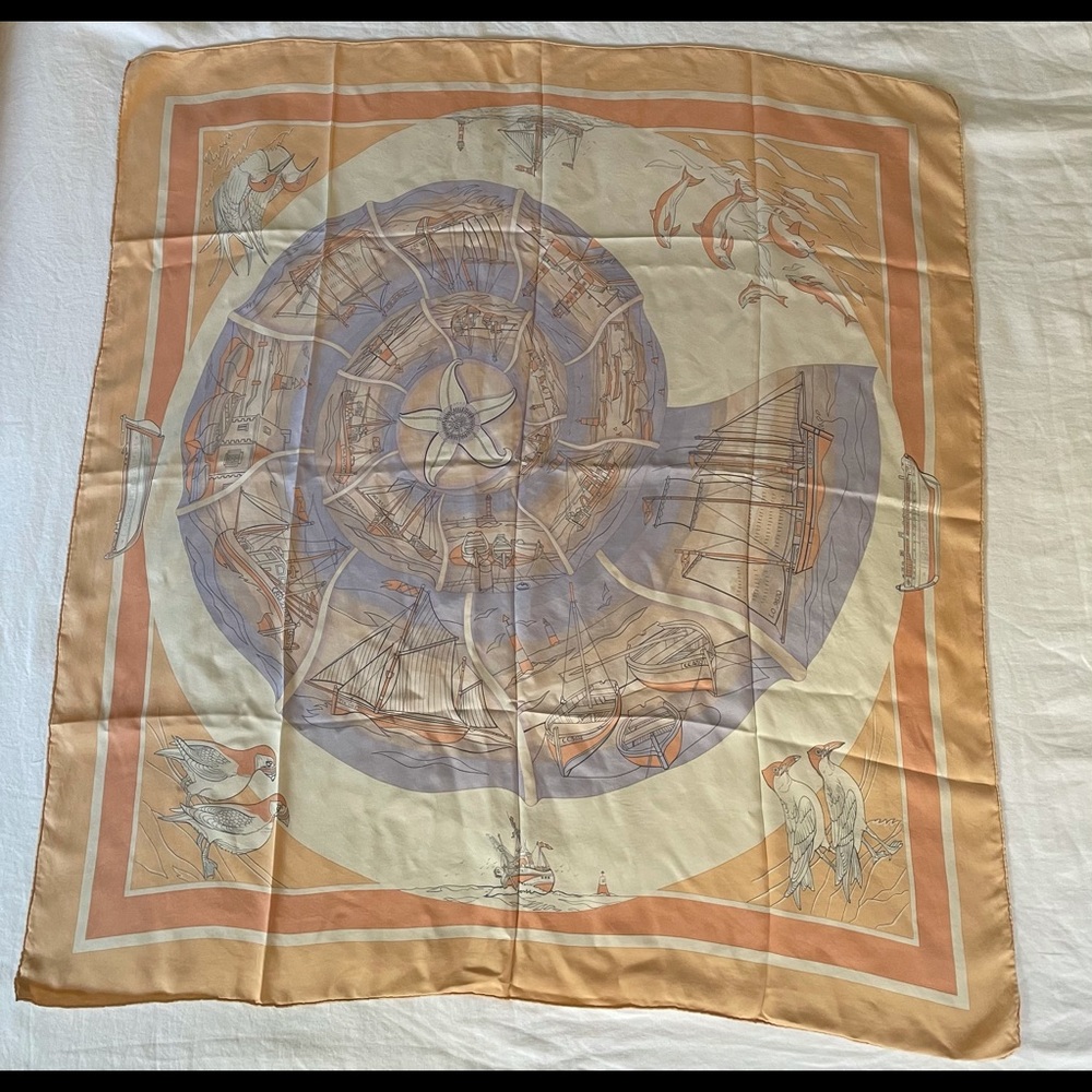 Vintage 2000 Hermès 'Les Compagnons de Mer' Silk Foulard Carré Scarf